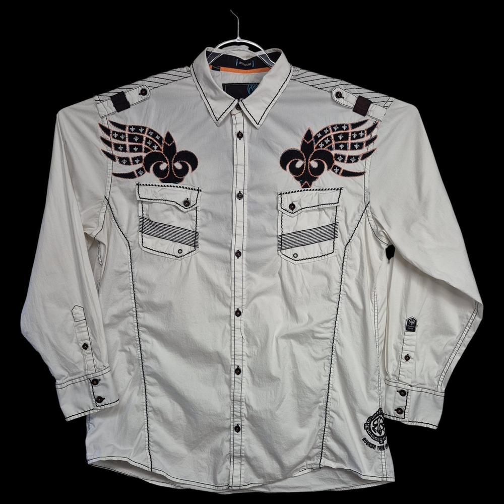 Roar Signature Fortified Mens White Embroidered Button Down Shirt XXXL Y2K MMA